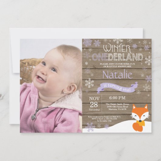 Rustic Winter Onederland Fox 1ste verjaardag Kaart (Voorkant)