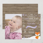 Rustic Winter Onederland Fox 1ste verjaardag Kaart (Voorkant / Achterkant)