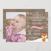 Rustic Winter Onederland Fox 1ste verjaardag Kaart (Voorkant / Achterkant)