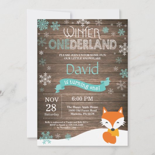 Rustic Winter Onederland Fox 1ste verjaardag Kaart (Voorkant)