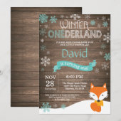 Rustic Winter Onederland Fox 1ste verjaardag Kaart (Voorkant / Achterkant)