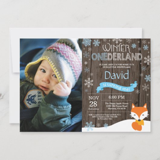 Rustic Winter Onederland Fox 1ste verjaardag Kaart (Voorkant)