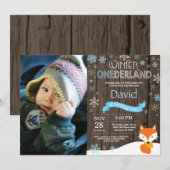 Rustic Winter Onederland Fox 1ste verjaardag Kaart (Voorkant / Achterkant)