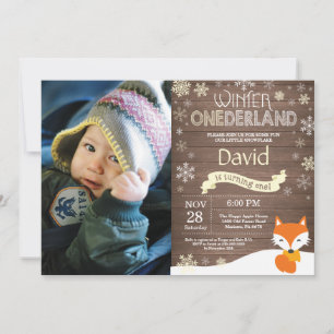 Rustic Winter Onederland Fox 1ste verjaardag Kaart