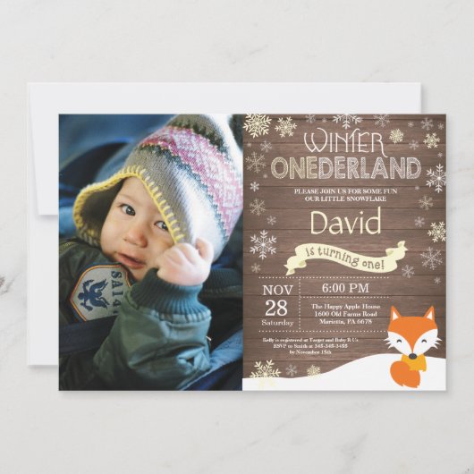 Rustic Winter Onederland Fox 1ste verjaardag Kaart (Voorkant)