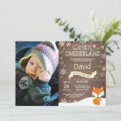 Rustic Winter Onederland Fox 1ste verjaardag Kaart (Staand voorkant)