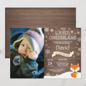 Rustic Winter Onederland Fox 1ste verjaardag Kaart (Voorkant / Achterkant)