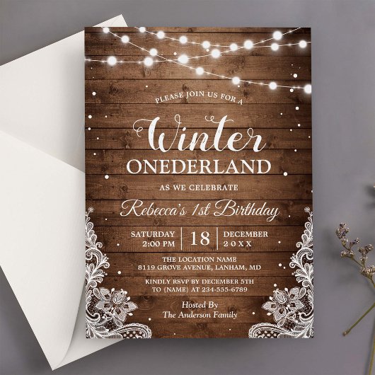 Rustic Winter ONEderland Lace Baby eerste verjaard Kaart