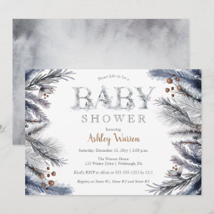 Rustic Winter Pine Baby shower "Berries Floral" Kaart