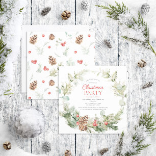 Rustic Winter Pine Berry Wreath Holiday Kaart