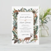 Rustic Winter Pine Cone Greenery Evergreen Wedding Kaart (Staand voorkant)