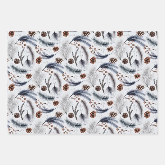 Rustic Winter Pine Cones Spruce Leaves Branch Inpakpapier Vel (Voorkant 3)