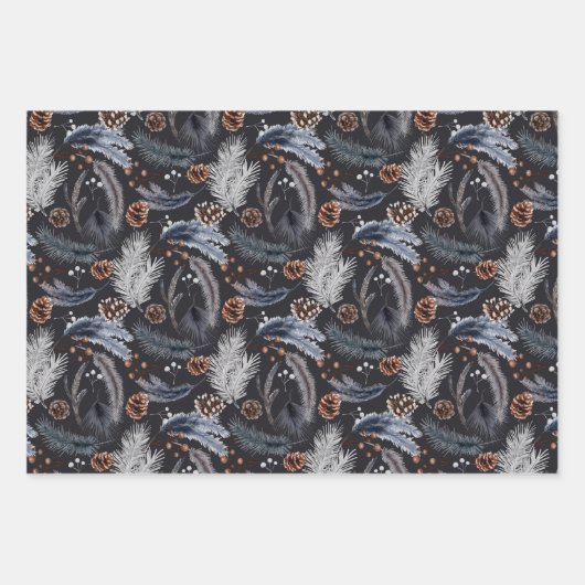 Rustic Winter Pine Cones Spruce Leaves Branch Inpakpapier Vel (Voorkant 2)