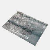 Rustic Winter Pine Tree Branches Snowflakes Name Deurmat (Schuin)