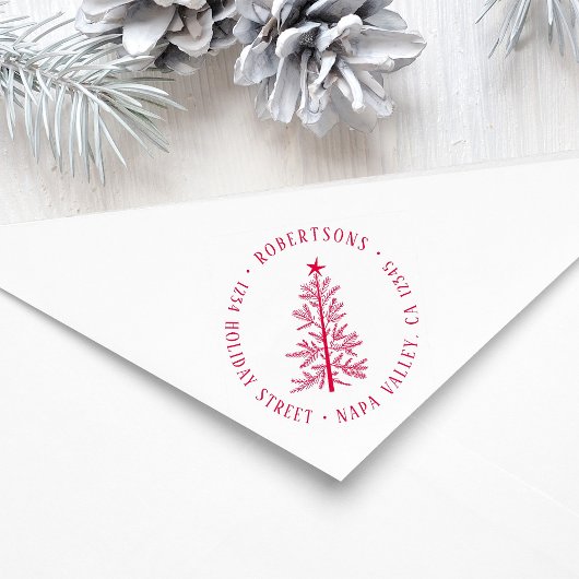 Rustic Winter Pine Tree Return Address Rubberstempel