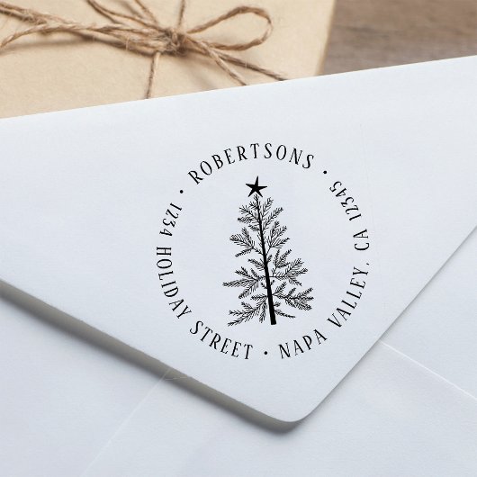 Rustic Winter Pine Tree Return Address Zelfinktende Stempel