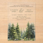 Rustic Winter Pine Trees Forest Wedding Acryl Uitnodigingen (Voorkant)