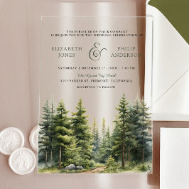Rustic Winter Pine Trees Forest Wedding Acryl Uitnodigingen