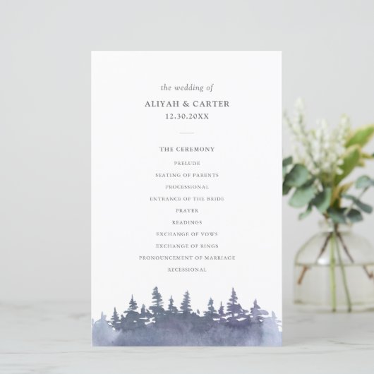 Rustic Winter Pine Trees Wedding Programme (Staand voorkant)
