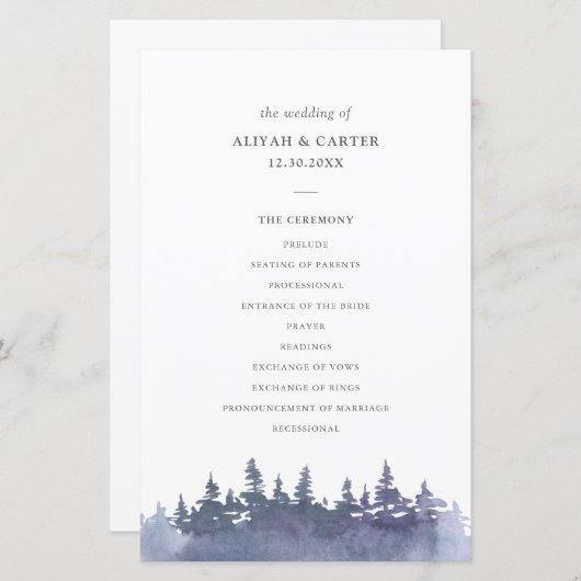 Rustic Winter Pine Trees Wedding Programme (Voorkant / Achterkant)