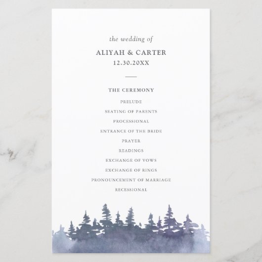 Rustic Winter Pine Trees Wedding Programme (Voorkant)