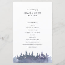 Rustic Winter Pine Trees Wedding Programme