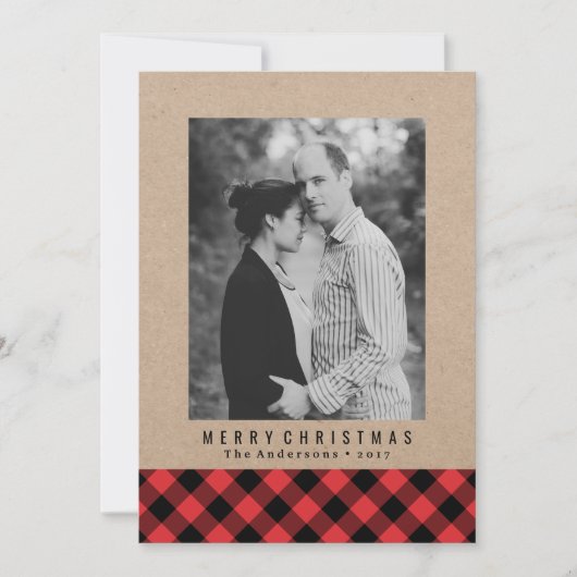 Rustic Winter Plaid | Kerst Fotokaart Feestdagenkaart (Voorkant)