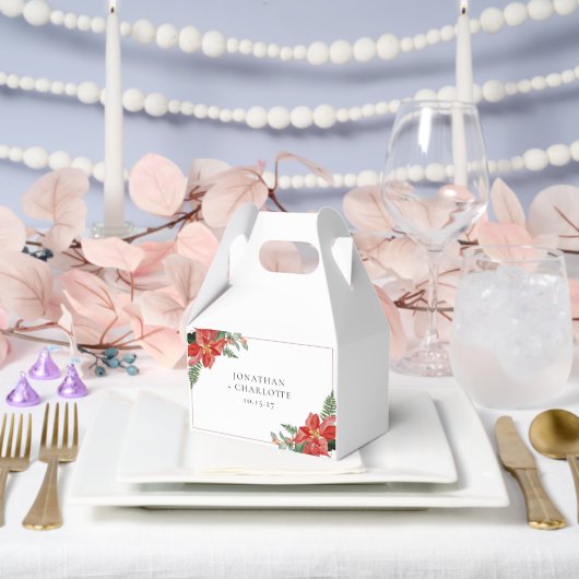 Rustic Winter Poinsettia Red Christmas Wedding Bedankdoosjes (Huwelijk)