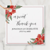 Rustic Winter Poinsettia Red Christmas Wedding Bedankjes Labels (Voorkant)