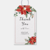 Rustic Winter Poinsettia Red Christmas Wedding Cadeaulabel (Voorkant)