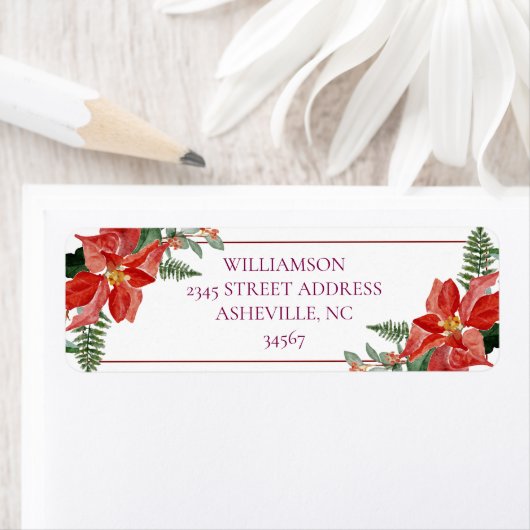 Rustic Winter Poinsettia Red Christmas Wedding Etiket (Insitu)