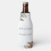 Rustic Winter Poinsettia Red Christmas Wedding Flesjeskoeler (Fles Voorkant)