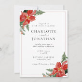 Rustic Winter Poinsettia Red Christmas Wedding Kaart (Voorkant)