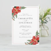 Rustic Winter Poinsettia Red Christmas Wedding Kaart (Staand voorkant)
