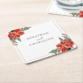 Rustic Winter Poinsettia Red Christmas Wedding Kartonnen Onderzetters (Schuin)