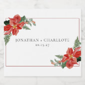 Rustic Winter Poinsettia Red Christmas Wedding Likeurfles Etiket (Enkel label)
