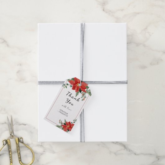 Rustic Winter Poinsettia Rode Kerst Huwelijk Cadeaulabel (Met Touw)