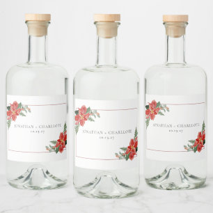 Rustic Winter Poinsettia Rode Kerst Huwelijk Likeurfles Etiket