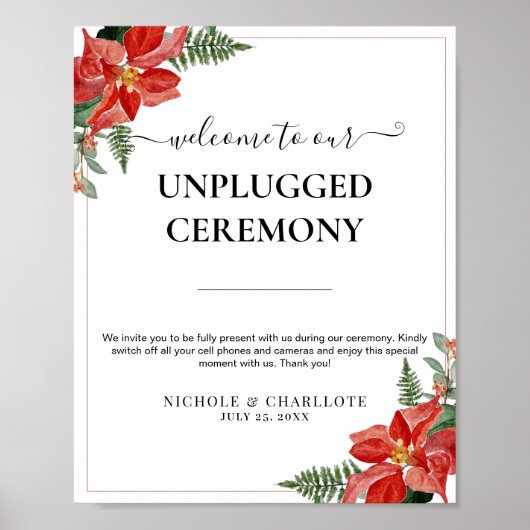 Rustic Winter Poinsettia Rode Kerst Huwelijk Poster (Voorkant)