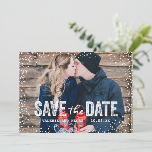 Rustic Winter Save the Date Full Bleed Photo (Staand voorkant)