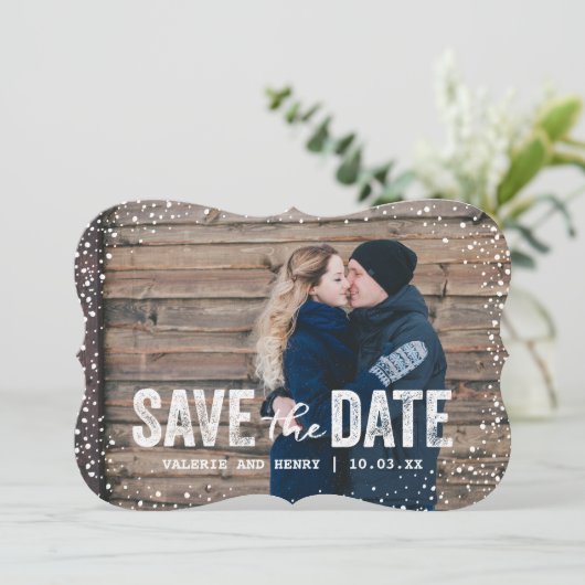 Rustic Winter Save the Date Full Bleed Photo (Staand voorkant)