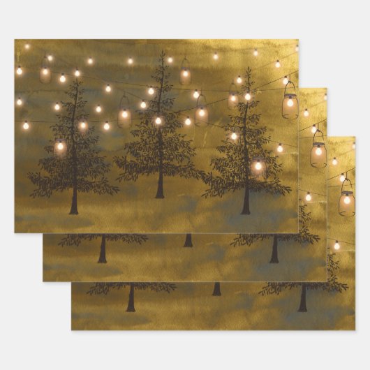 Rustic Winter Scene Golden Lights Inpakpapier Vel (Set)