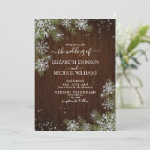 Rustic Winter Silver Snowflake Wood Pine Weddensch Kaart (Staand voorkant)
