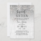 Rustic Winter Silver Snowflakes Sweet 16 Party Kaart (Voorkant)