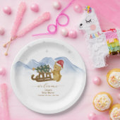 Rustic Winter Sleigh Bear Baby Shower Welcome Papieren Bordje (Feest)
