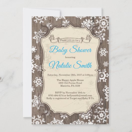 Rustic Winter Sneeuwvlok Jongens Baby Shower Kaart (Voorkant)
