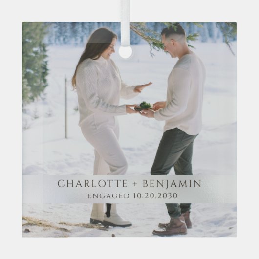 Rustic Winter Snow Engagement Photo Glas Ornament (Voorkant)