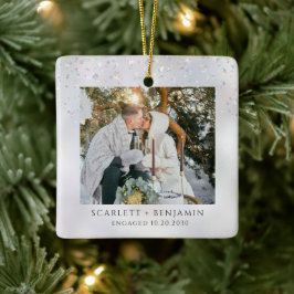 Rustic Winter Snow Engagement Photo Keramisch Ornament