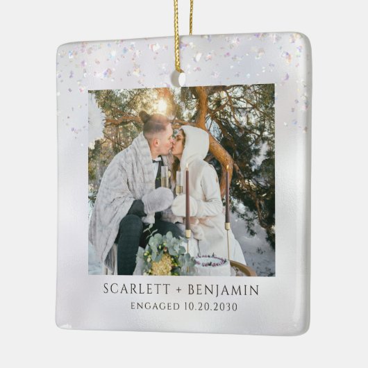 Rustic Winter Snow Engagement Photo Keramisch Ornament (Links)