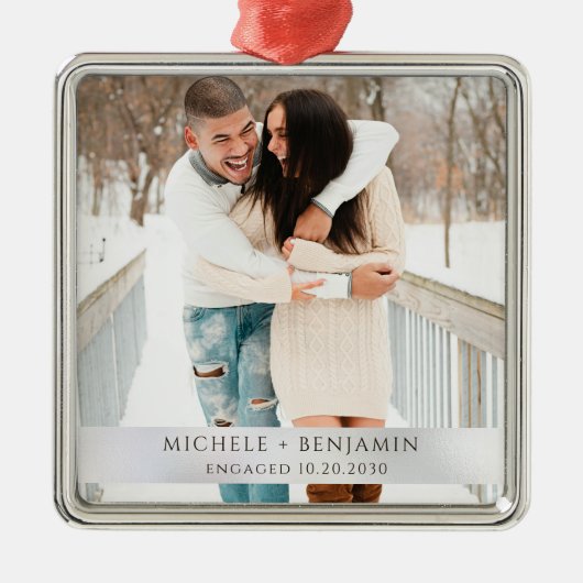Rustic Winter Snow Engagement Photo Metalen Ornament (Voorkant)